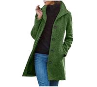 TURWXGSO Tweed Jackets for Women Medium Length Button Down Trench Coats Autumn Winter Warm Windproof Coat Casual Loose Fit Trendy Elegant Long Sleeve Lapel Coats with Pockets