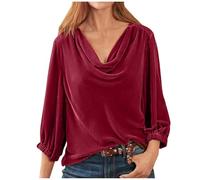 TURWXGSO Velvet Top for Women UK Sexy V Neck Long Sleeve Blouse Casual Smart Tunic Tops Plain Loose Fit Soft Velour Pullover Elegant Jumpers Basic Tees Shirts Office Work T-Shirt