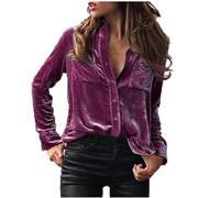 TURWXGSO Velvet Tops Women Plus Size Long Sleeve Button Down Shirt Smart Casual Dressy Blouse Plain Vintage Jackets Modern Relaxed Cardigan Comfort Ladies Shirts for Office Work