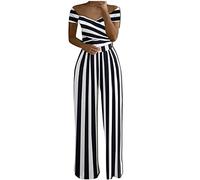 TURWXGSO Wedding Jumpsuits for Women UK Elegant One Shoulder Floral Printed Dungarees High Waisted V Neck Rompers Plain Dressy Casual Full Length Wide Leg One Piece Outfits for Party Vacation