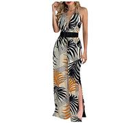 TURWXGSO Wide Leg Jumpsuit for Women UK Tropical Print Overalls Sexy Deep V Neck Backless Halterneck Jumpsuit Boho Beach Cover-Up Palazzo Pants Resort Wear UK Holiday Essentials