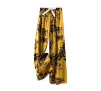 TURWXGSO Wide Leg Printed Trousers for Women UK Clearance Womens Casual Summer Elasticated Waist Lounge Plazzo Pants Loose Fit Baggy Bottoms Boho Floral Print Cotton Loose Trousers