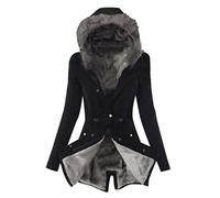 TURWXGSO Winter Coats for Women Uk Fleece Lined Parka Quilted Jacket Overcoats with Fur Hood, Plus Size Womens Long Sleeve Waist Drawstring Zip Up Warm Thicker Windproof Outdoor Thermal Overcoats