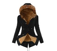 TURWXGSO Winter Coats for Women Uk Fleece Lined Parka Quilted Jacket Overcoats with Fur Hood, Plus Size Womens Long Sleeve Waist Drawstring Zip Up Warm Thicker Windproof Outdoor Thermal Overcoats