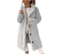 TURWXGSO Winter Coats for Women UK Fleece Sherpa Long Jacket Warm Winter Fluffy Teddy Coats Thermal Plush Collar Outwear Oversized Button Cardigan Casual Mid Length Overcoat Plus Size