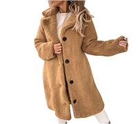 TURWXGSO Winter Coats for Women UK Fleece Sherpa Long Jacket Warm Winter Fluffy Teddy Coats Thermal Plush Collar Outwear Oversized Button Cardigan Casual Mid Length Overcoat Plus Size