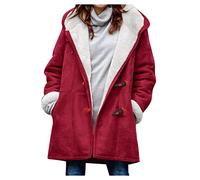 TURWXGSO Winter Coats for Women UK Plus Size Fleece Lined Hooded Toggle Button Pocket Duffle Jacket Faux Suede Pea Coat Solid Color Warm Long Sleeve Casual Parka Outerwear for Women