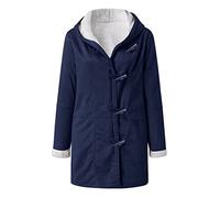 TURWXGSO Winter Coats for Women UK Plus Size Fleece Lined Hooded Toggle Button Pocket Duffle Jacket Faux Suede Pea Coat Solid Color Warm Long Sleeve Casual Parka Outerwear for Women
