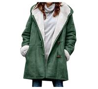 TURWXGSO Winter Coats for Women UK Plus Size Fleece Lined Hooded Toggle Button Pocket Duffle Jacket Faux Suede Pea Coat Solid Color Warm Long Sleeve Casual Parka Outerwear for Women