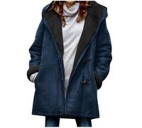 TURWXGSO Winter Coats for Women UK Plus Size Fleece Lined Hooded Toggle Button Pocket Duffle Jacket Faux Suede Pea Coat Solid Color Warm Long Sleeve Casual Parka Outerwear for Women