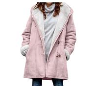 TURWXGSO Winter Coats for Women UK Plus Size Fleece Lined Hooded Toggle Button Pocket Duffle Jacket Faux Suede Pea Coat Solid Color Warm Long Sleeve Casual Parka Outerwear for Women
