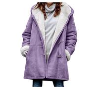 TURWXGSO Winter Coats for Women UK Plus Size Fleece Lined Hooded Toggle Button Pocket Duffle Jacket Faux Suede Pea Coat Solid Color Warm Long Sleeve Casual Parka Outerwear for Women
