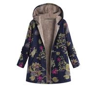 TURWXGSO Winter Coats for Women UK Printed Sherpa Lined Hooded Coat Women's Graphic Pattern Oversized Hooded Jacket with Pocket Vintage Trendy Autumn Winter Boho Outerwear Streetwear