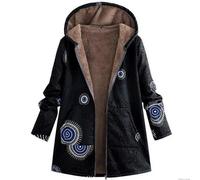 TURWXGSO Winter Coats for Women UK Printed Sherpa Lined Hooded Coat Women's Graphic Pattern Oversized Hooded Jacket with Pocket Vintage Trendy Autumn Winter Boho Outerwear Streetwear