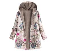 TURWXGSO Winter Coats for Women UK Printed Sherpa Lined Hooded Coat Women's Graphic Pattern Oversized Hooded Jacket with Pocket Vintage Trendy Autumn Winter Boho Outerwear Streetwear