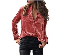 TURWXGSO Women Tops Shirts Casual Plain Long Sleeve Button Down Blouse Loose Fit Trendy Elegant Office Work Blouses Coat Lapel Neck Tunic Tops Business Velvet Shirts