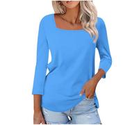 TURWXGSO Womens Blouse UK Square Neck 3/4 Sleeve Casual T Shirts Loose Fit | Lightweight Layering Tops for Home Weekend Holiday Shopping Trips Outdoor Walks Streetwear Trendy Pullover Comfort Outfits