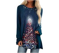TURWXGSO Womens Christmas Tops Dress Tunic Blouse to Wear with Leggings Novelty Tree Santa Wine Glass Printed Xmas Jumpers Round Neck Long Sleeve Pullover Ugly Sweaters Sweatshirts
