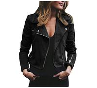 TURWXGSO Women's Faux Suede Biker Jacket Zipper Cropped Jacket Long Sleeve Bomber Jackets Short Winter Autumn Outwear Moto Biker Coat Casual Vintage Top UK Size 8-16