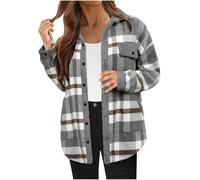 TURWXGSO Women's Flannel Shacket Plaid Long Sleeve Shirt Jacket With Pockets Oversized Check Coat Casual Collared Button Down Shackets Boyfriend Blouses Tops Y2K Outerwear UK