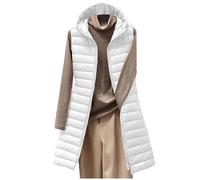 TURWXGSO Womens Gilets Hooded Quilted Gilet Vest Ladies Body Warmer Zip Up Slim Fit Mid Length Hooded Jackets Sleeveless Waistcoat Padded Gilet Puffer Down Vest Autumn Winter Warm Outerwear