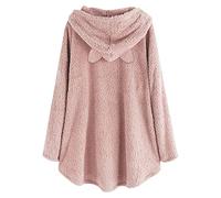 TURWXGSO women's Jumpers Round Neck Wine Glass Printed Hoodie Long Sleeve Top Oversize Cat Ear Hooded Pullover Plush Fleece Button Front Jumper Novelty Cosy Top Cute Funny Sweatshirts