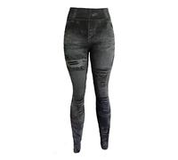 TURWXGSO Women's Leggings Stretch High Waist Fake Jeans Casual Slim Fit Trouser Leggings High Waist Printing Trouser Pants with Pockets