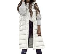 TURWXGSO Womens Long Gilets Hooded Quilted Gilet Vest Ladies Body Warmer Button Windproof Zip Up Women Quilted Jackets Mid Length Padded Gilet Sleeveless Autumn Winter Warm Outerwear