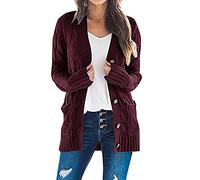 TURWXGSO Women's Long Sleeve Cable Knit Chunky Cardigan Casual Open Front Cover Up Cardigans Button Down V Neck Lightweight Outwear Jumpers with Pockets Solid Color UK Size 8-16