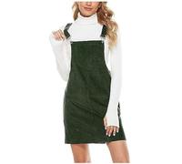 TURWXGSO Women's Pinafore Dress Loose Corduroy Jumper Dresses Square Neck Adjustable Wide Strap Dresses Solid Casual Bib Overall Mini Dress Skirt with Pockets for All Seasons