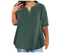 TURWXGSO Women's Plus Size Shirt V Neck Half Sleeve Blouse Solid Color Loose Fit Tops Casual Summer Basic T-Shirt Soft Breathable Daily Tops Classic Vacation Holiday Pullover Tees