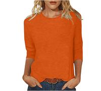 TURWXGSO Women's Plus Size Summer T Shirts Ladies Tunic Tops Solid Color T-Shirt Casual Tops 3/4 Sleeves Blouse Round Neck Tee Shirts Summer Tops Loose Pullover Blouses Orange
