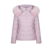TURWXGSO Womens Puffer Jacket wth Faux Fur Hood Quilted Jackets Women's Autumn Winter Solid Color Hooded Coat Slim Fit Long Sleeve Padded Jacket Casual Warm Parka Outerwear wth Pockets