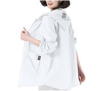 TURWXGSO Women's Solid Color Sun Protection Pocket Zip Up Hooded Jacket Coat Lightweight Windbreaker Sunscreen Raincoat Breathable Outdoor Rainwear Cover Up Top UK Size 10-22