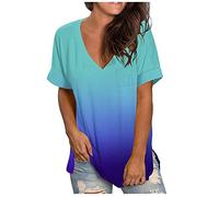 TURWXGSO Womens T Shirts Summer Casual Short Sleeve Tops Trendy Gradient Color V-Neck Pullover Tshirt Cute Loose Fit Tunic Top Athletic Basic Tee Shirts Holiday Beach Boho Blouse S-3XL