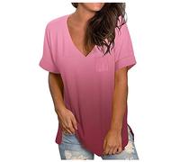 TURWXGSO Womens T Shirts Summer Casual Short Sleeve Tops Trendy Gradient Color V-Neck Pullover Tshirt Cute Loose Fit Tunic Top Athletic Basic Tee Shirts Holiday Beach Boho Blouse S-3XL