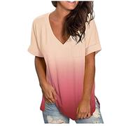 TURWXGSO Womens T Shirts Summer Casual Short Sleeve Tops Trendy Gradient Color V-Neck Pullover Tshirt Cute Loose Fit Tunic Top Athletic Basic Tee Shirts Holiday Beach Boho Blouse S-3XL