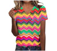 TURWXGSO Women's Tops Short Sleeves Summer T Shirts V Neck Cute Rainbow Stripe Printed Top Round Neck Pullover Blouse Casual Slim Tees Ladies Tshirts 2024 Trendy Shirts for Girls