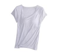 TURWXGSO Womens Tops with Built-in Bra Padded, Ladies Soft Cotton Short Sleeves Pullover Blouses Pajama Casual T Shirts Basic Tees Active Tshirt Gym Yoga Top Lounge Home Sleepwear