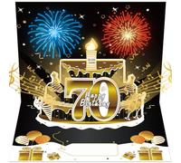 Turypaty 70th Birthday Cards Pop Up 3D Cake - Firework & Music & Blow Out Candle Light Funny Happy 70 Black Gold Birthday Card Gifts for Men, Women, Friends, Boyfriend, Dad, Mom, Husband, Wife