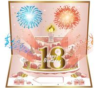 Turypaty Happy 18th Birthday Music Card Gifts Pop Up 3D Cake Firework Light | Happy Birthday Song, Blow Out Candle Light, Pink Gold Funny 18th Bday Card Gift Party Decoration for Girls, Friends, Daughter