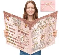 Turypaty Large 18th Birthday Card With Envelope for Girls, Pink Rose Gold The Year 2007 Happy 18th Birthday Giant Guest Signature Book Gift, Extra Big Eighteen Greeting Card Decoration Party Supply