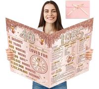 Turypaty Large 40th Birthday Card With Envelope for Women, Pink Rose Gold Back in 1985 Happy 40th Birthday Giant Guest Signature Book Gift, Extra Big Forty Greeting Card Decoration Party Supply