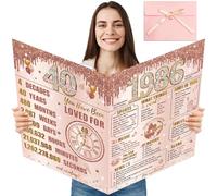 Turypaty Large 40th Birthday Card With Envelope for Women, Pink Rose Gold Back in 1985 Happy 40th Birthday Giant Guest Signature Book Gift, Extra Big Forty Greeting Card Decoration Party Supply