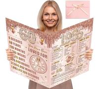 Turypaty Large 60th Birthday Card With Envelope for Women, Pink Rose Gold The Year 1965 Happy 60th Birthday Giant Guest Signature Book Gift, Extra Big Sixty Greeting Card Decoration Party Supply