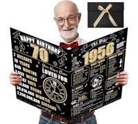 Turypaty Large 70th Birthday Card With Envelope for Men Women, 1955 Black Gold Happy 70th Birthday Giant Guest Signature Book Gifts, Big Vintage 1955 70th Greeting Card Decoration Party Supplies
