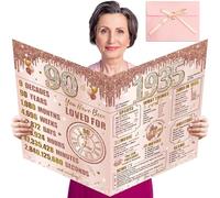 Turypaty Large 90th Birthday Card With Envelope for Girls, Pink Rose Gold The Year 1935 Happy 90th Birthday Giant Guest Signature Book Gift, Extra Big Ninety Greeting Card Decoration Party Supply