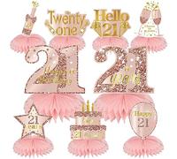 Turypaty Pink Rose Gold 21st Birthday Honeycomb Centerpieces Decorations for Women Girls, 9Pcs Happy 21st Birthday Table Centerpieces Party Supplies, Twenty-One Year Old Table Toppers Decor