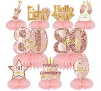 Turypaty Pink Rose Gold 80th Birthday Honeycomb Centerpieces Decorations for Women, 9Pcs Happy 80th Birthday Table Centerpieces Party Supplies, Eightieth Year Old Birthday Table Toppers Decor