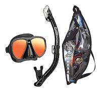 TUSA Sport Adult Powerview Mirrored Mask and Dry Snorkel Combo, Black/Black